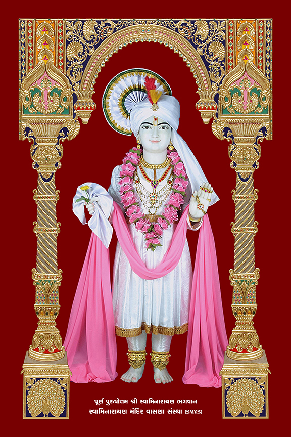 There Is An Idol Of Lord Sri Swaminarayan Who Is Dressed In Orange